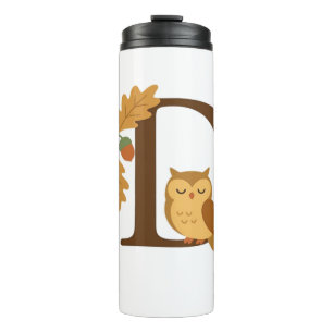Autumn Alphabet Monogram Letter D – Owl with Oak L Thermal Tumbler