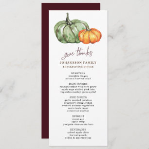 AUTUMN AMBER GREEN PUMPKINS THANKSGIVING DINNER MENU