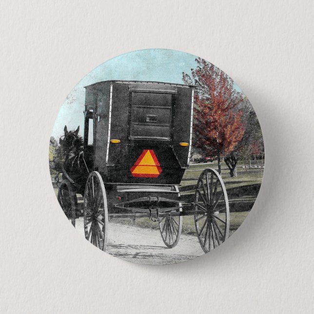 Autumn Amish Buggy 6 Cm Round Badge (Front)