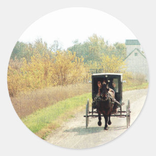 Autumn Amish Horse and Buggy Classic Round Sticker