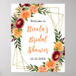 Autumn and Burgundy Orange Bridal Shower Welcome Poster