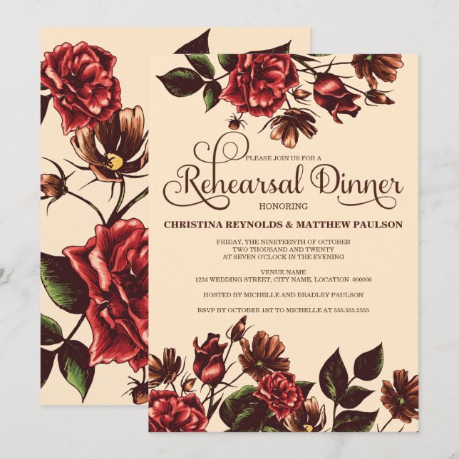 Autumn and Fall Floral Rehearsal Dinner Invitation (Front/Back)