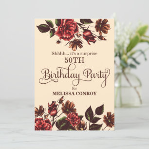 Autumn and Fall Floral Surprise Birthday Party Invitation