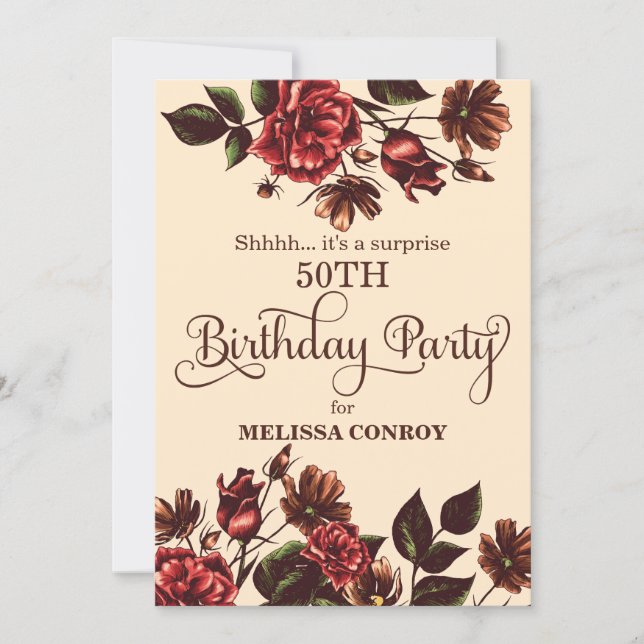 Autumn and Fall Floral Surprise Birthday Party Invitation (Front)