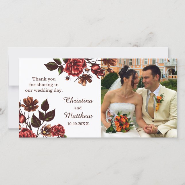 Autumn and Fall Floral Wedding Thank You Card (Front)