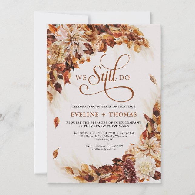 Autumn and fall flowers leaves we still do  invitation (Front)