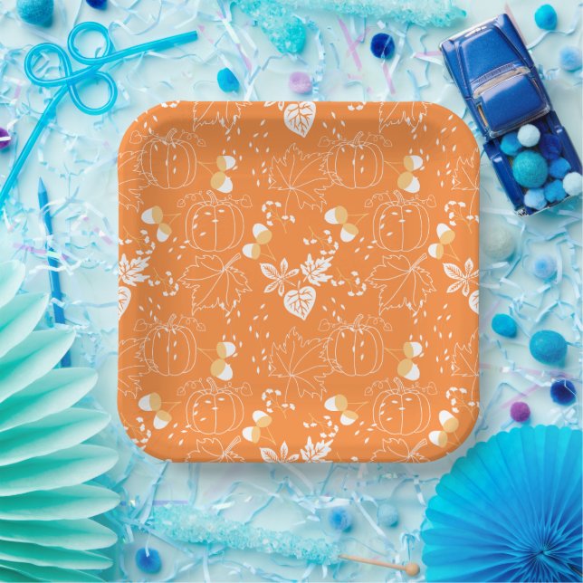 autumn and leaf patterns paper plate (Party)