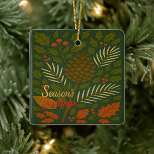 Autumn and Winter Holidays Season's Greetings Ceramic Ornament