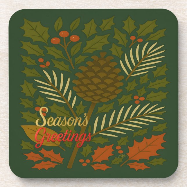 Autumn and Winter Holidays Season's Greetings Coaster (Front)