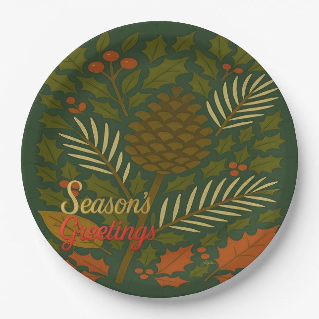 Autumn and Winter Holidays Season's Greetings Paper Plate (Front)