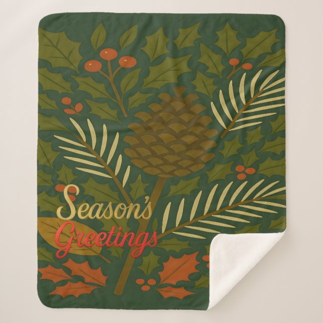 Autumn and Winter Holidays Season's Greetings Sherpa Blanket (Front)