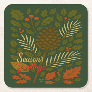 Autumn and Winter Holidays Season's Greetings Square Paper Coaster