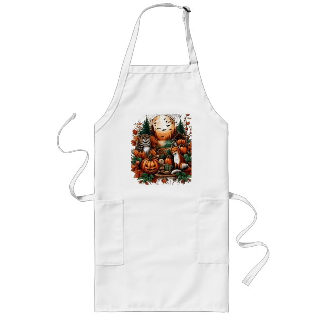 Autumn Animals and Pumpkins Long Apron (Front)