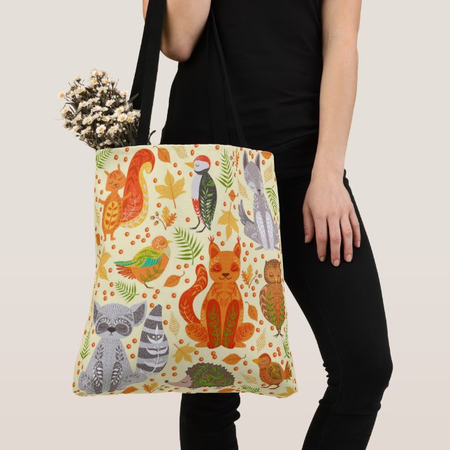 Autumn Animals Pattern Tote Bag (Close Up)