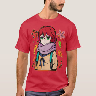 Autumn Anime Kawaii Red Hair Girl Fall Thanksgivin T-Shirt