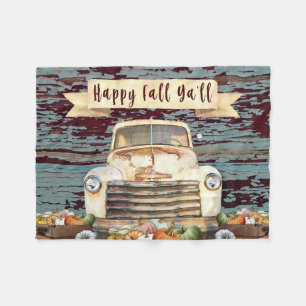 Autumn Antique Rustic Truck & Fall Pumpkins Fleece Blanket