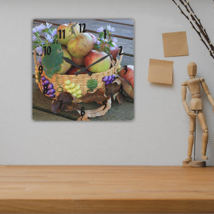 Autumn Apple Harvest Still Life Square Wall Clock