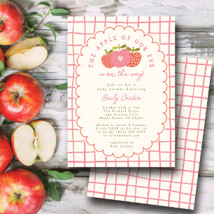 Autumn Apple of Our Eye Whimsical Cute Modern Pink Invitation