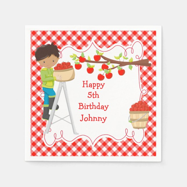 Autumn Apple Picking African American Birthday Napkin (Front)