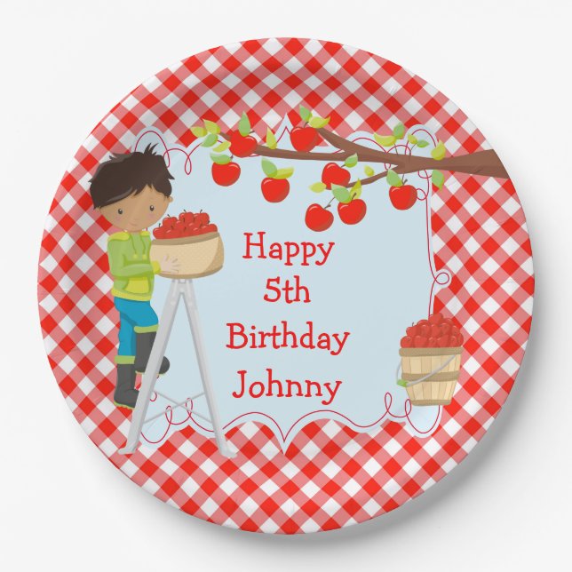 Autumn Apple Picking African American Birthday Paper Plate (Front)