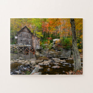 Autumn at Glade Creek Grist Mill in West Virginia Jigsaw Puzzle