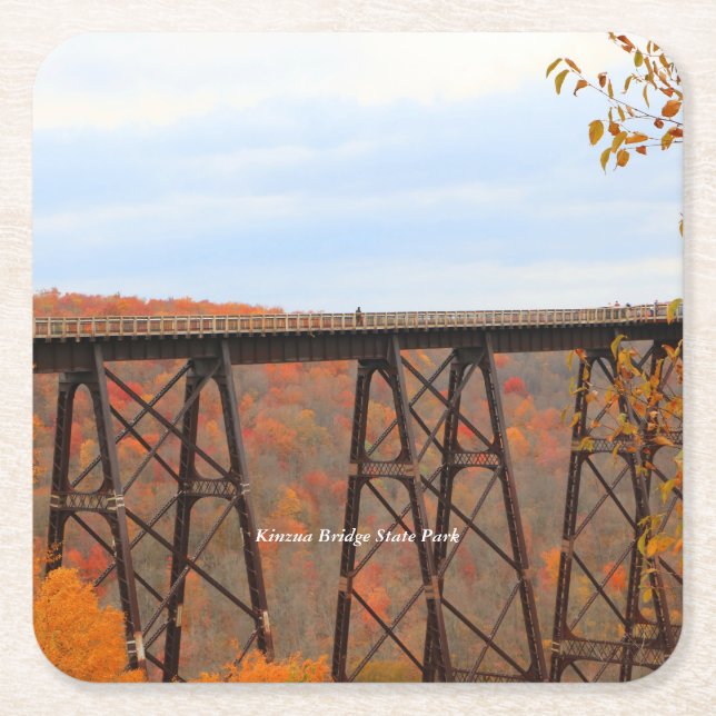Autumn At Kinzua Bridge Square Paper Coaster (Front)