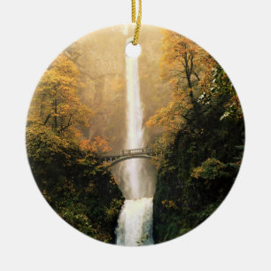 Autumn at Multnomah Falls, OR Ceramic Tree Decoration