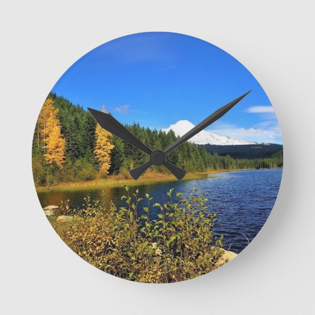 Autumn at Trillium Lake Round Clock (Front)