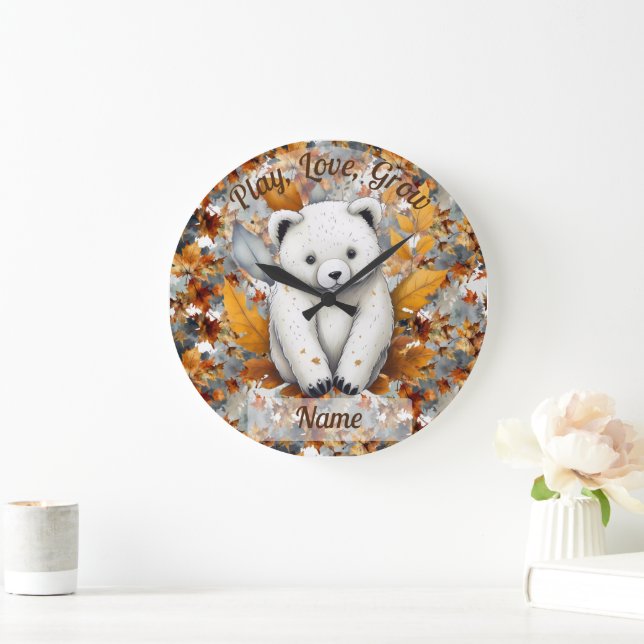 Autumn Baby Bear Large Clock (Home)