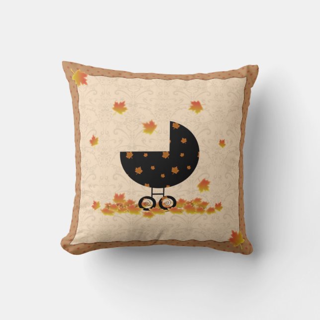 Autumn Baby Buggy Falling Leaves Pillow (Front)