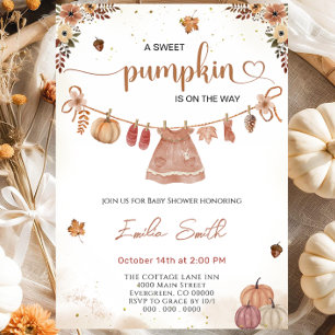 Autumn Baby Clothes Pumpkin Girl Baby Shower  Invitation