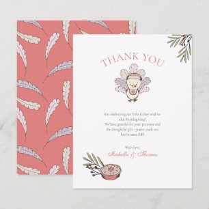 Autumn Baby Girl Little Turkey Thank You Card
