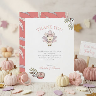 Autumn Baby Girl Little Turkey Thank You Card