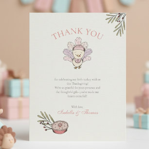 Autumn Baby Girl Little Turkey Thank You Card