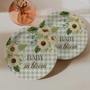 Autumn Baby in Bloom Gingham Sunflower Favour Paper Plate