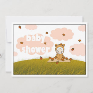 Autumn Baby in Falling Leaves Baby Shower Invite