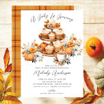 Autumn Baby Is Brewing Baby Brunch Invitation<br><div class="desc">This charming invitation features a watercolor drawing of a cup of coffee and a tiered dessert stand with autumn flowers and a pumpkins. The words "a baby is brewing" are written in a modern script font. It's the perfect way to invite your friends and family to celebrate the mum-to-be with...</div>