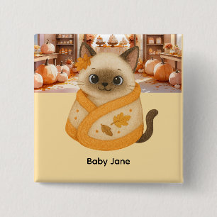 Autumn Baby Shower for Cat Lovers 15 Cm Square Badge