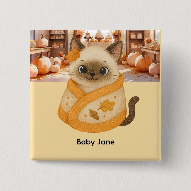 Autumn Baby Shower for Cat Lovers  15 Cm Square Badge (Front)