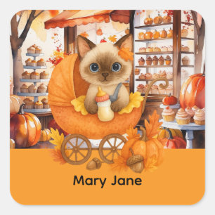 Autumn Baby Shower for Cat Lovers Square Sticker