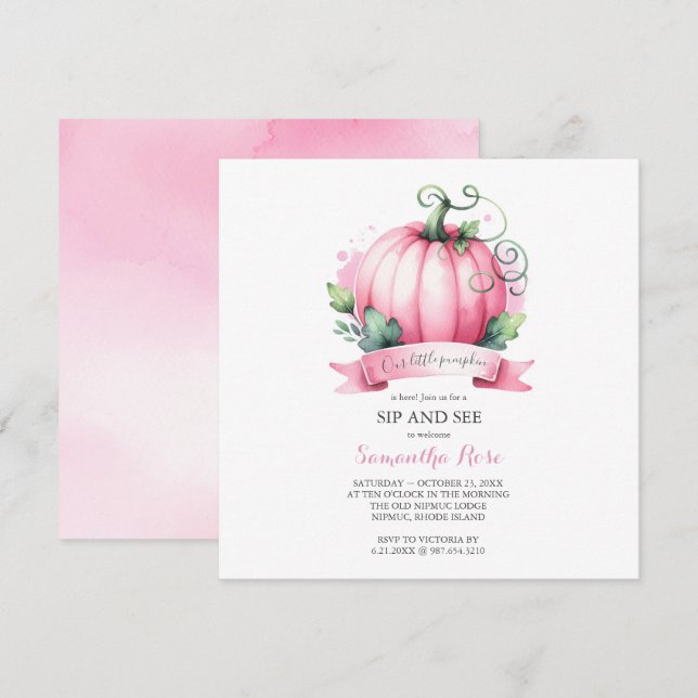 Autumn Baby Shower Little Pumpkin Sip and See Invitation (Front/Back)