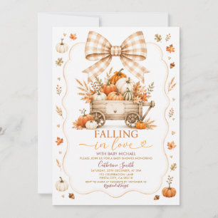 Autumn Baby Shower with Pumpkin Wagon & Gingham  Invitation