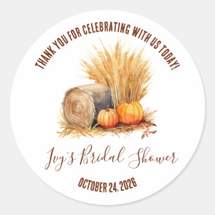 Autumn Bale of Hay and Pumpkin Bridal Shower Favou Classic Round Sticker