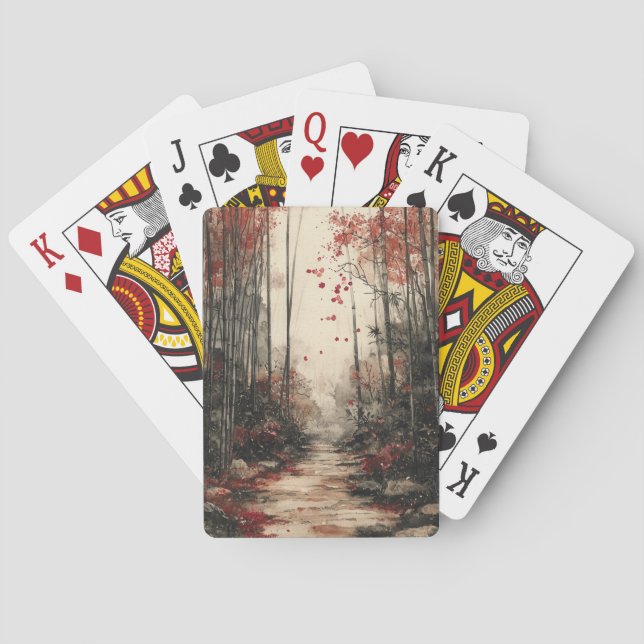 Autumn Bamboo Path Ink Wash Playing Cards (Back)