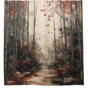 Autumn Bamboo Path Ink Wash Shower Curtain