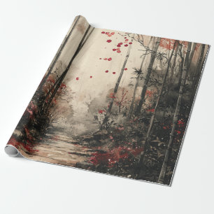 Autumn Bamboo Path Ink Wash Wrapping Paper