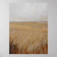Autumn barley field painting, vintage art, 