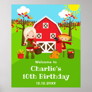 Autumn Barnyard Birthday Blonde Hair Girl Welcome Poster
