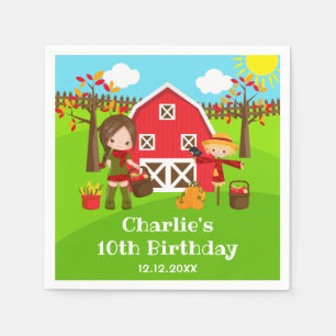 Autumn Barnyard Birthday Brown Hair Girl Napkin