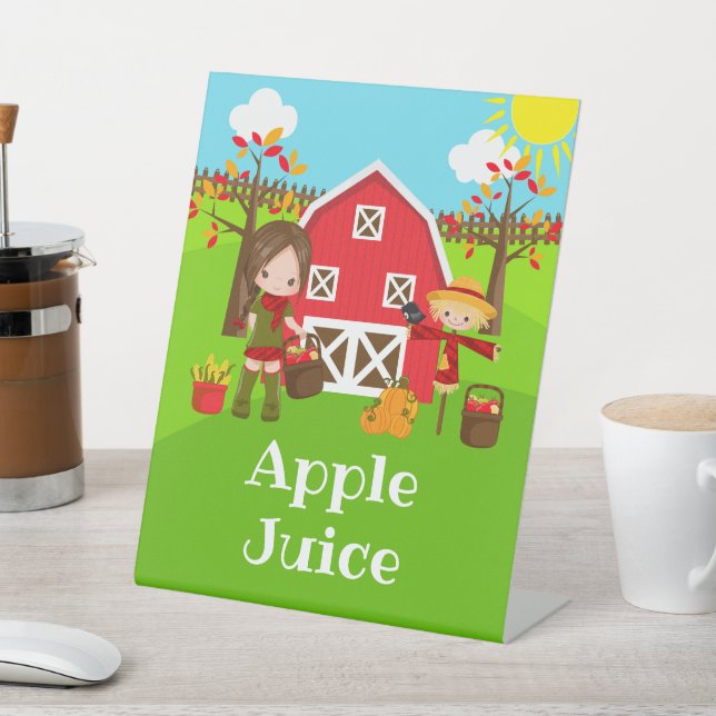 Autumn Barnyard Birthday Brown Hair Girl Pedestal Sign (In SItu)